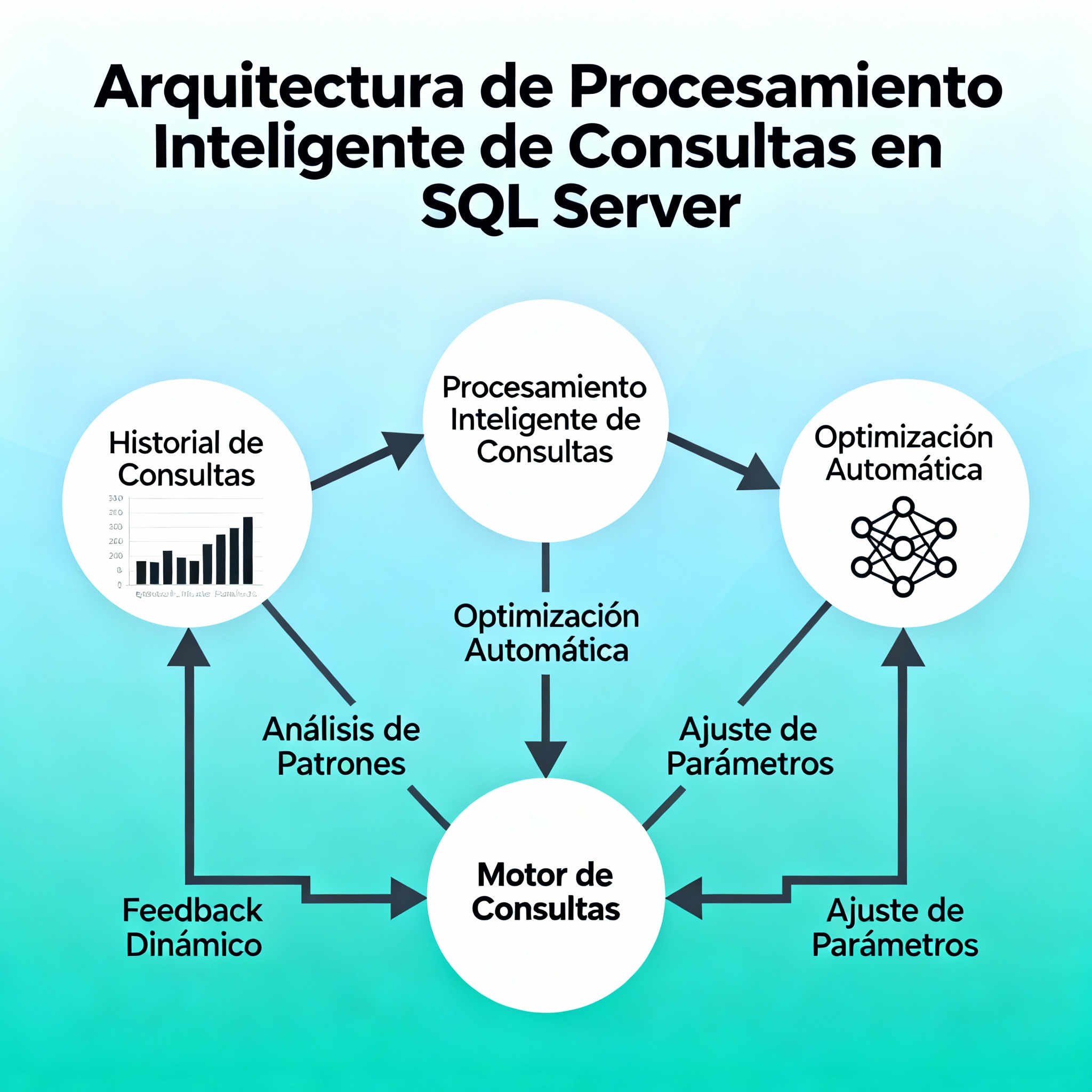Infografía explicativa sobre la arquitectura y funcionamiento de Intelligent Query Processing